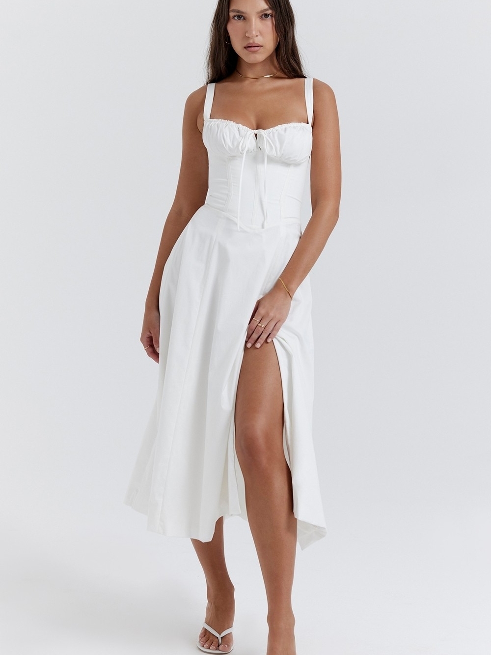 House of CB “Carmen” Bustier Sundress Cottagecore Corset Midi Dress Romatic LG